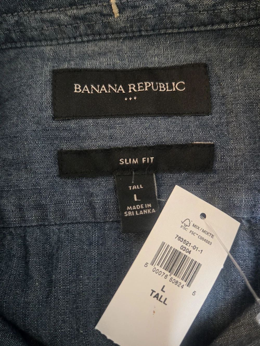 ​Banana Republic Men Short Sleeve Denim Shirt Slim Fit Large Tall NWT Blue Cotto